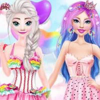 Barbie and Elsa in Candyland game screenshot